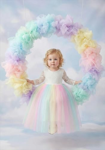 Image of 2Bunnies Girl Peony Lace Back A-Line Straight Tutu Tulle Party Flower Girl Dress