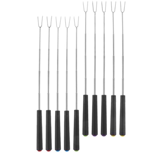 Levemolo 10Pcs Bbq Skewers Stainless Steel Roasting Forks Shaped Barbecue Sticks for Camping Easy to Carry Comfortable Grip for Parties and Family Gatherings