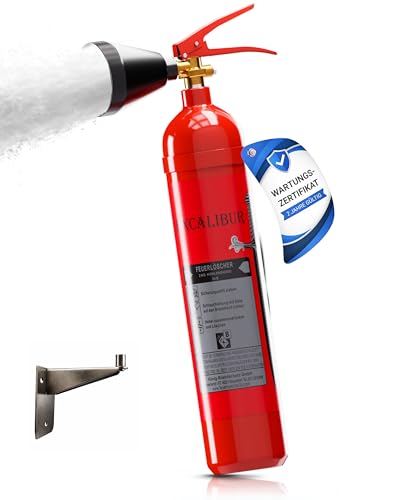 Excalibur | 2 kg CO2 Feuerlöscher DIN EN 3 | Geeignet für die Brandklassen - B Zertifiziert | 2LE | inkl. Wandhalterung & Instandhaltungsnachweis/Marke König Brandschutz
