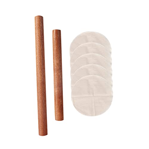 FUNNETOYU Wooden Rolling Pin and Dumpling Skin Roller Kitchen Accessory with Steamer Liners Dough Rollers and Steamer Cloths for Baking and Cooking