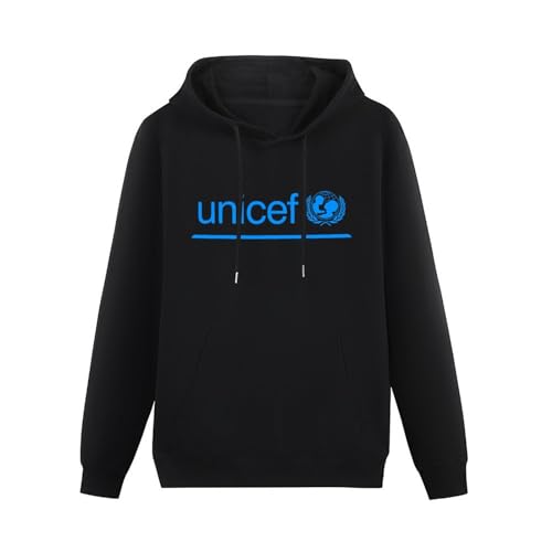 TICABIN UNICEF Who Logo Mens Hoodies Casual Cotton Unisex Black Camisolas, Preto, 3XL