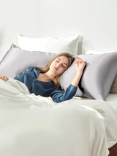 Image of THXSILK 100% Mulberry Silk Pillowcase for Hair and Skin, 22 Momme Natural Silk Body Pillow Cover with Hidden Zipper, Soft Breathable Smooth Organic Silk Body Pillowcase(Grey, Body Size 20 inchx54 inch)