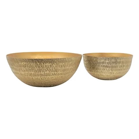 LaLe Living Dekoschalen Ziya in Gold, 2er Set Ø28 & Ø20 cm orientalische Schale im gehämmerten Look aus Eisen Schüssel Cover