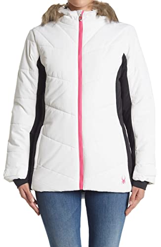 Spyder Women's Wren Faux Fur Hooded Full Zip Jacket, White Small