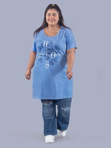 Image of CUPID Women Cotton Round Neck Half Sleeves T-Shirt,Night n Sleep Wear,Daily Use Gym /Lounge Wear Long Tops with Pocket