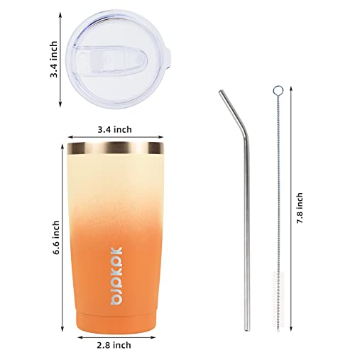 Image of BJPKPK 20oz Coffee Tumbler with Lid & Straw, Insulated Stainless Steel Mug | Double Wall Vacuum, Keeps Hot /Cold, BPA Free, Leak Proof, Iced Coffee Cup Fit Car Holder, Travel & Beach, Coral