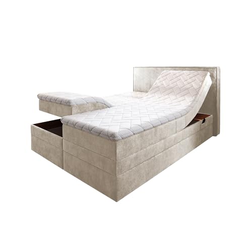 TRADA Lit Adulte Positano - Ensemble Matelas+sommier Relaxation électrique avec Matelas Ressorts ensachés, Rangement et surmatelas en Tissu (Beige 02,...