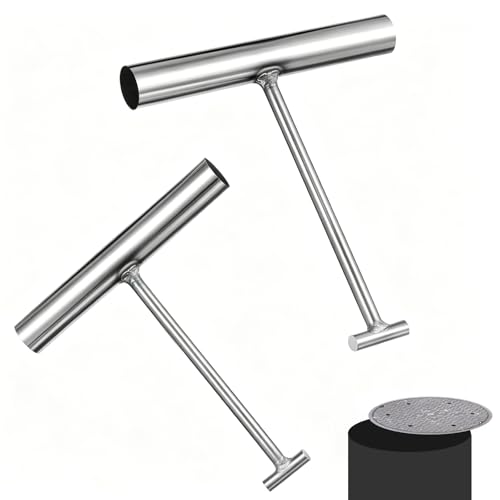 Risecore 2pcs Manhole Keys Pair T Shape End 160mm Drain Cover Lifting Keys Stainless Steel Heavy Duty Manhole Cover Lifter Hook for Outdoor Drain Cover