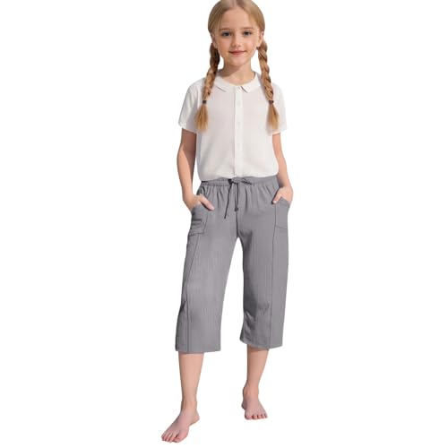 Palazzo Pants for Girls High Waisted Wide Leg Capri Pants Tween Girls Kids Fashion Sweatpants with Pockets Loose Fit3
