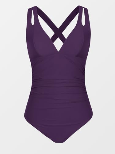 Image of CUPSHE Women's One Piece Swimsuit Tummy Control Deep V Neck Double Straps Crisscross Back Tie Bathing Suit