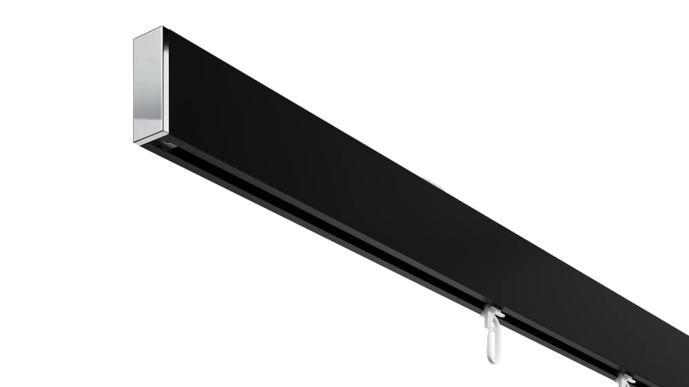 DécoProfi Gardinenstange Innenlauf 1-läufig Set rechteckig Above Schwarz/Verchromt I Länge: 480cm Aluminium für Deckenmontage I Als Gardinenschiene & Vorhangstange geeignet