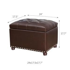 Furnistar 24 inch storage ottoman leather bench foot rest stool for bedroom living roombrown  urban country home decor