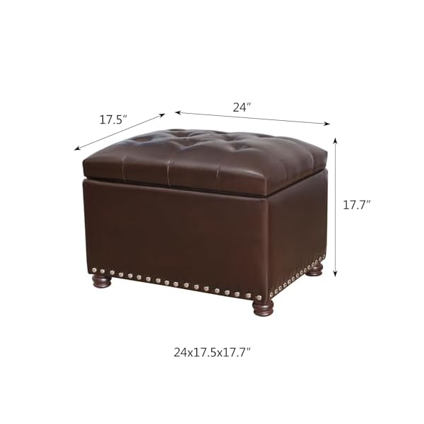 Furnistar 24 inch storage ottoman leather bench foot rest stool for bedroom living roombrown  urban country home decor
