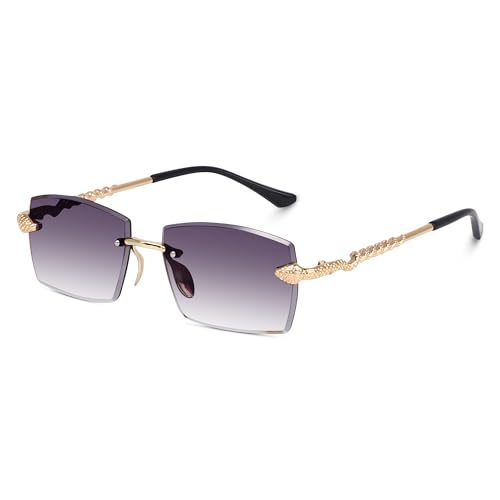 Image of Dervin UV Protected Retro Rectangular Rimless Sunglasses for Men and Women