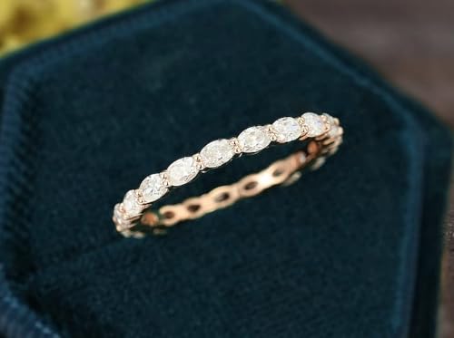 K O J 2x3 MM Oval Cut Full Eternity Round Shaped Cubic Zirconia Engagement Band for Women, Dainty Wedding Band in 925 Sterling Silver, Vintage Gift for Her3