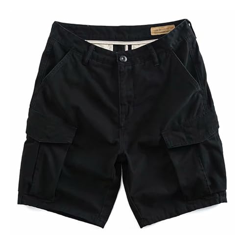 Generisch Cargo Casual Quarter Pants Pantalones cortos permeables con bolsillos, Negro , 4XL