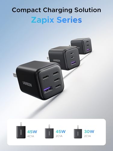 Image of UGREEN 5-Port 45W USB C Charger Block, PD /PPS /QC 45 Watt Fast Charging, GaN Charger with 4 USB C Port for iPhone 17 /16 /15, Galaxy S26 /S25 /S24 /S23, Pixel 10 /9 /8, iPad, MacBook Neo /Air and More
