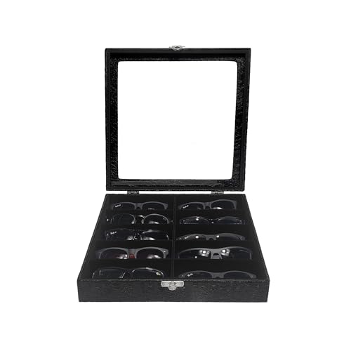 Estojo Porta Óculos 10 Casulos Preto Com Interno Aveludado Preto Caixa Organizador Maleta para Óculos