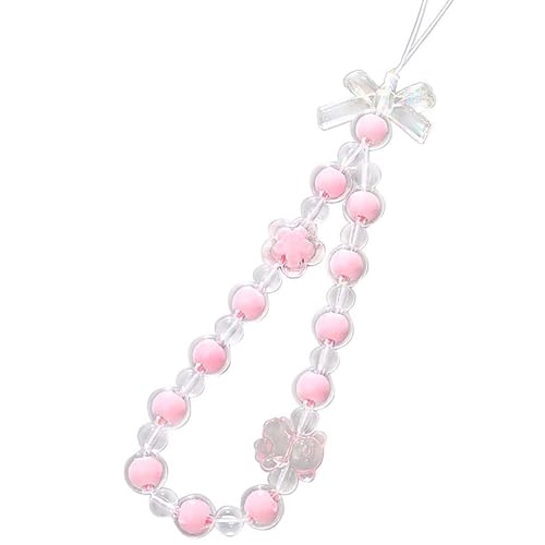 YohokGo Beaded Phone Charm Lanyard Beads Handmade Beaded Digital Camera Wristlet Chain Wallet Purse Bag Wrist Strap Bracelet String for iPhone 17 Pro Max 16 15 Samsung Pixel Daughter Mom Women Crystal Pink Bear Flower by YohokGo - Used condition - US$7.33