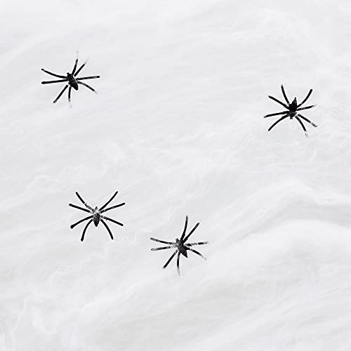 Antevia – Spinnennetz Halloween weiß mit 6 schwarzen Spinnen | über 10 Modelle | sehr dehnbar (Spiderweb)