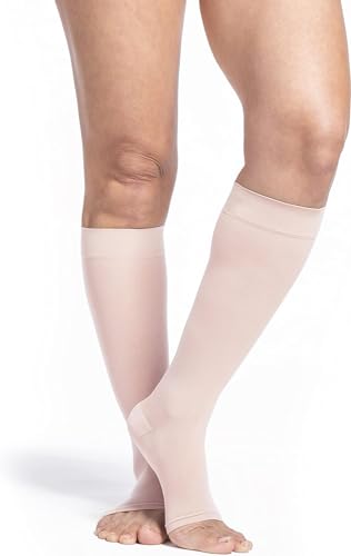 Image of SIGVARIS Women's Style Sheer 780 Open Toe Calf-High Socks 20-30mmHg - Warm Sand - Medium Long