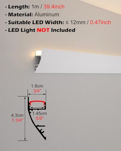 Canal de iluminación indirecta LED, perfil de aluminio para decoración del hogar, difusor LED de pared, 4 m, no incluye luces