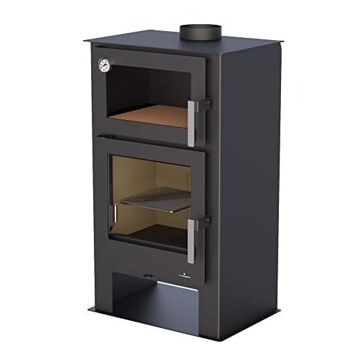 BRONPI Horno de Leña GIJÓN-H, 11 kW, Doble Combustión, Vidrio Limpio, Negro, Montaje en Pared, Moderno, Interiores, Chimenea, Calefacción de Leña, Incluye Parrilla