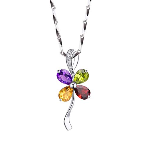 QZQJUILU Collar Colgante Collar Trébol de Cuatro Hojas Collar Colgante de Cristal de Cuatro Colores Collar, 16/18 Pulgadas Collar de Dama Collar de Mujer