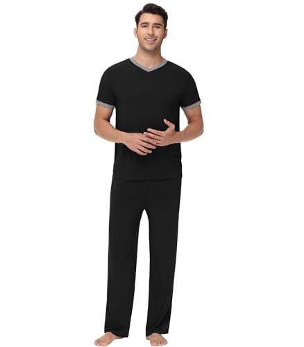 WiWi Mens Pajamas Set Viscose from Bamboo Short Sleeve Sleepwear Knit Nightwear 2 Pieces Loungewear Sets S-XXL4