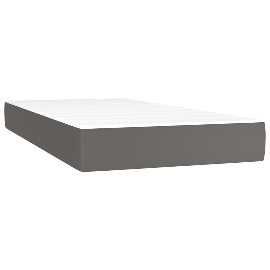 Kunstleder Boxspringbett mit LED Beleuchtung höhenverstellbares Kopfteil | Boxspringbett mit Matratze & LED Grau 100x200 cm Kunstleder mit Kopfteil verstellbar Taschenfederkernmatratze Topper USB
