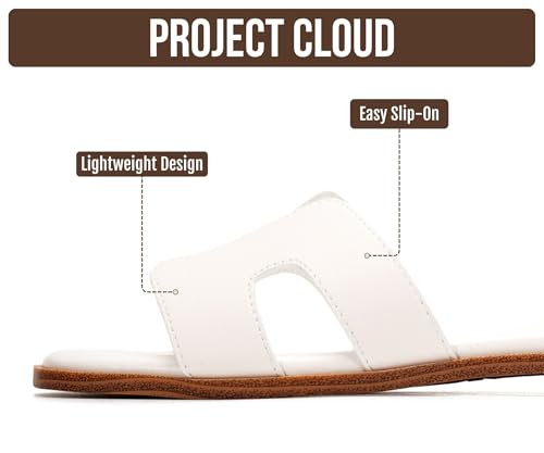Image of Project Cloud 100% Genuine Leather Sandals for Women 2026 - Fashion Flat Womens Sandals with Memory Foam Insole Slides Sandals Women Footwear - Mules Women's Sandals (Jannel)