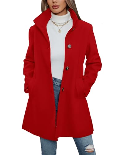 Image of Jenkoon Women Single-Breasted A-Lined Winter Coat Mid Long Wool Blend Coat(Red,S)