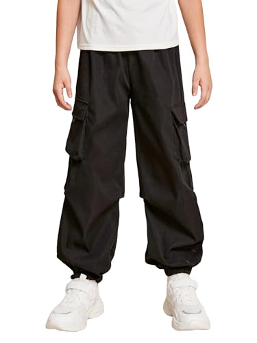 OYOANGLE Boy's Flap Pocket Cargo Pants Elastic Waist Sports Athletic Jogger Trousers
