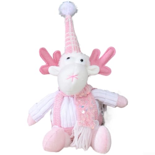 Juego de muñecos de peluche de Papá Noel sentado y renos con purpurina para decoración de ventanas y hogar (C)