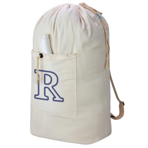 Bolsa de lavanderia mochila personalizada com inicial de lona, letra R