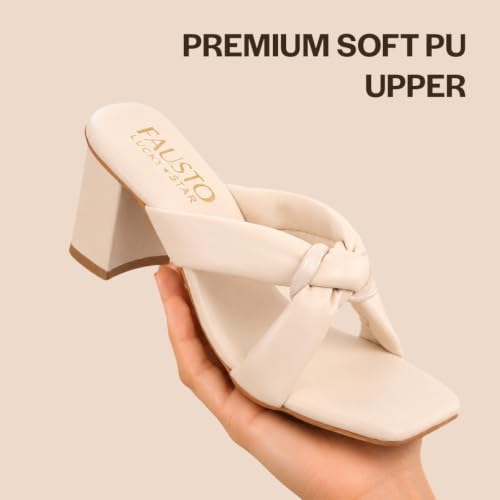 Image of FAUSTO Women Criss-Cross Strap Open Toe Knotted Block Heel Sandals | Elegant Dress Slip-Ons with Padded Footbed | Square Toe Sandal for Casual, Party