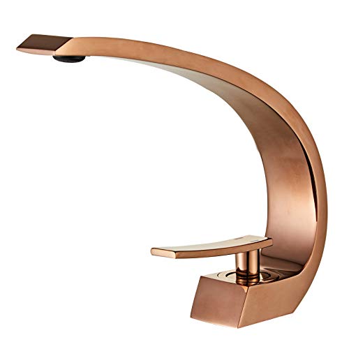 70% Off Discount Wovier Rose Gold Bathroom Sink Faucet with Supply Hose,Unique Design Single Handle Single Hole Lavatory Faucet,Basin Mixer Tap Commercial