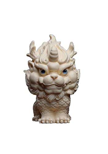 zunibo White Feng Shui Foo Dog Statue,Ivory Fruit Finish of Kylin Sculpture Ornament for Home Office Decor,Pi Xiu Figurine Housewarming Gardon Decoration