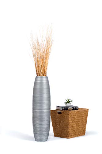 Image of Leewadee Large Silver Home Decor Floor Vase - Wooden 34 inch Tall Farmhouse Decor Flower Holder for Fake Plant and Pampas Grass