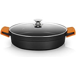 Cacerola Orbegozo Orbegozo CDB 1036 - Cacerola baja aluminio forjado, 8 L, recubrimiento antiadherente, asas de silicona, tapa de cristal templado