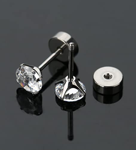 Mjust 4 Pairs Titanium Earrings For Women 20G Cartilage Earrings Stud Hypoallergenic Cubic Zirconia Barbell Earring Set Silver #TOP4