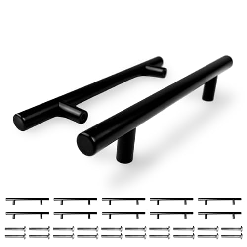 SOSOLOVE Manijas de Cocina Negras, 10 Piezas, Manijas de Puerta de Acero Inoxidable con Tornillos, Distancia de Perforación 128mm, para Cajones de Gabinete, Puertas de Armarios (200mm)