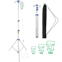 Verstellbarer Infusionsständer, tragbarer Infusionsständer für unterwegs und zu Hause, faltbarer Infusionsständer mit 4 Haken, Edelstahl-Infusionshalter mit 3 Infusionsnetzen, 77–192cm (weiß)