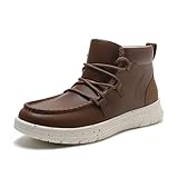 Athlefit Women's Lace Up Ankle Boots Casual Comfortable Lightweight Walking Flat Ankle Booties Brown Size 8.5