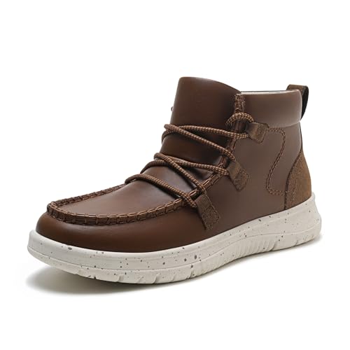 Athlefit Women's Lace Up Ankle Boots Casual Comfortable Lightweight Walking Flat Ankle Booties Brown Size 7