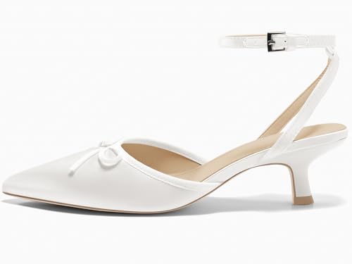 Image of Coutgo Satin Kitten Low Heels with Bow Closed Pointed Toe Short Pumps Dress Wedding Party Shoes