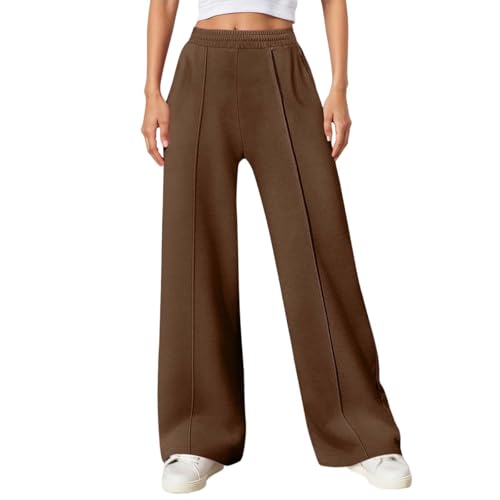 Genérico Pantalones Chándal Mujer Pantalones Deportivos Casuales Femeninos de Tiro con Corte Recto y Bolsillos versátiles para Uso Diario (Coffee, S)