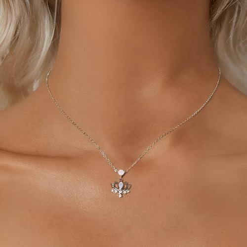 Image of 925 Sterling Silver Lotus Necklace For Women - 14K Gold Filled Lotus Flower Original Pendant Necklaces Lotus Leaf Necklace, Lotus Flower Pendant Necklace, Lotus Flower Necklace