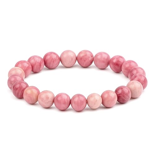 Crystal Agate Rhodochrosite Gemstone Bracelet – Handmade Natural Healing Crystal Stretch 10mm Beaded Bracelet for Reiki, Meditation, Yoga, Spiritual Energy, Positive Vibes & Gift for Women & Men