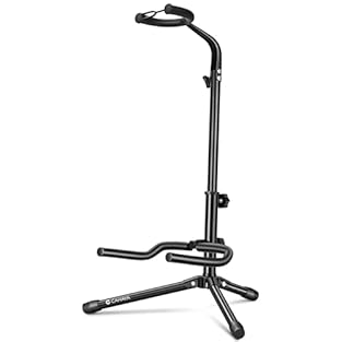 1.Widened & Padded Cradle: This guitar stand can hold different instruments such as acoustic and electric guitars, bass, ukulele, banjo, and mandolin. The 22cm wide cradle has 5mm foam padding to help hold the instrument securely and protect the fini...